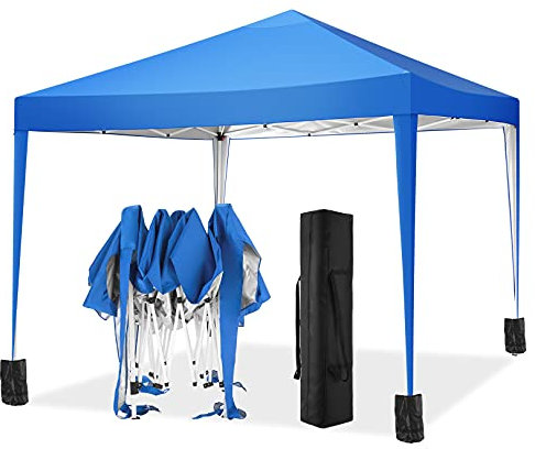 TOOLUCK 3x3m Carpas Plegables Impermeable Cenadores para Jardin Carpa Playa Protección UV con 4 Sacos de Arena, Toldos Exterior Terraza para Jardín Fiesta etc, Azul