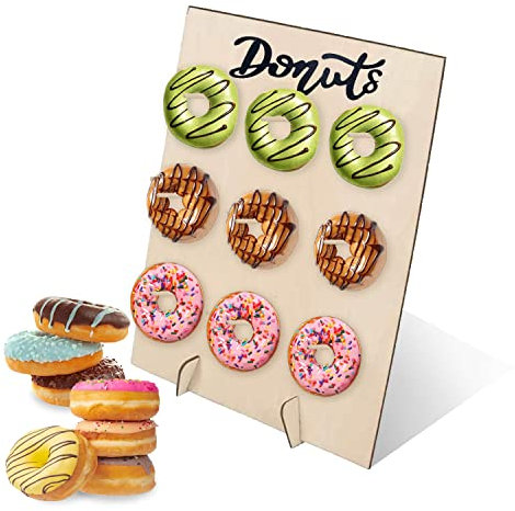Donatsständer, Donut Wand, 40 x 30cm Donuts Ständer, mit 9 Stäbchen, Hölzern Donut Wall Geeignet für Hochzeit Geburtstagsfeier Jubiläum Restaurant Desserttisch