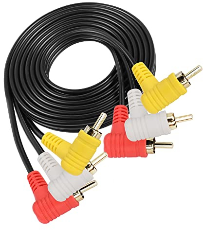 GINTOOYUN 148 cm Audio Video 3 RCA-Kabel goldplattiert rechter Winkel 90 Grad 3 RCA-Stecker für Fernseher, Fernsehbox, Verstärker, etc.