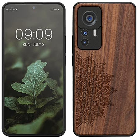 kwmobile Hülle kompatibel mit Xiaomi 12T / 12T Pro Hülle - Holz Case - Handy Cover - TPU Handyhülle in Dunkelbraun Aufgehende Sonne