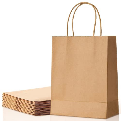 HURUC Braune Papiertüten mit Griffen, große Papier-Geschenktüten, umweltfreundliche Kraft-Einkaufstaschen für Hochzeit, Weihnachten, Ostern, Geburtstagsfeiern und Warenhandel, 25 x 31 x 12 cm, 10