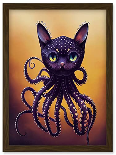 Doppelganger33 LTD Octopussy Surreal Cat Octopus Hybrid Purple Artwork Framed Wall Art Print A4