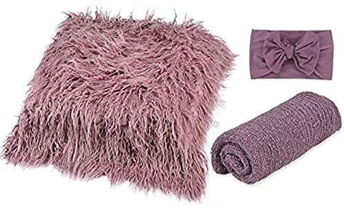 Kisbeibi 3pcs Newborn Photography Props Boys Girls Warm DIY Baby Photo Props Set Newborn Fluffy Wrap Blanket Photography Mat Photo Backdrops Infant Shower Gift