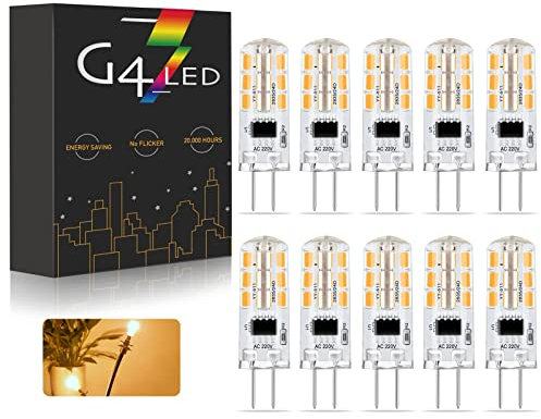 BVCL G4 LED Lampen, 220V 2W G4 LED Birnen Warmweiß 3000K 200LM, Ersatz für 20W Halogenlampen, Nicht Dimmbar Kein Flackern, 10 Stück