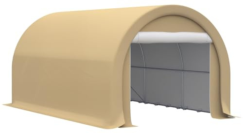 Outsunny 10' x 16' Carport, Heavy Duty Portable Garage Storage Tent with Large Zippered Door, Anti-UV PE Canopy Cover for Car, Truck, Boat, Motorcycle, Bike, Garden Tools, Outdoor Work, Beige