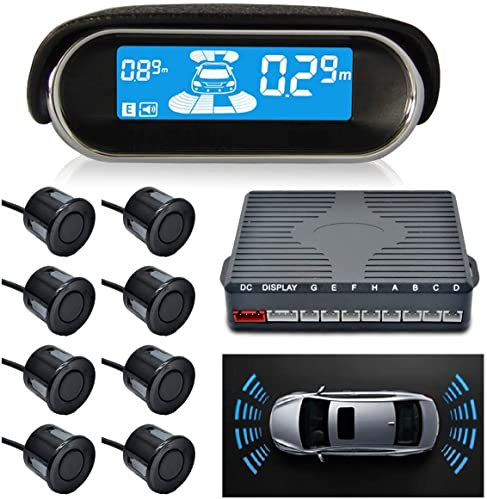 RILOER 12V PARKAINSPARKS-BACKUP-RADAR-SYSTEM, DOUAL-CORE-Vorder- und Rückansichtsansicht, Packung mit Host-Controller-LCD-Bildschirm und 8 Sensoren