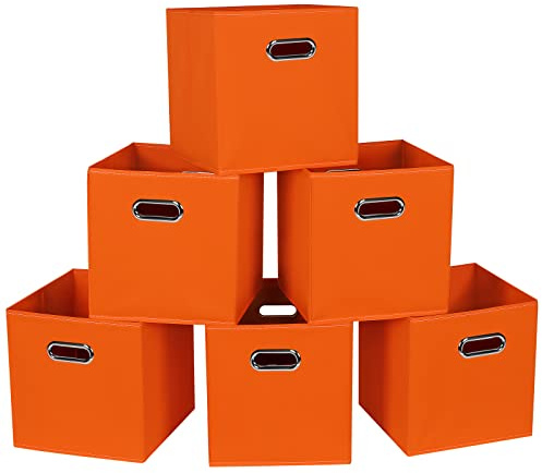 STOREONE Stoff-Aufbewahrungskörbe, Würfelkörbe, Behälter (28,9 x 28,9 x 28,9 cm) mit zwei Griffen für Regal, Schrank, Kinderzimmer, Schlafzimmer, Organizer, faltbar, 6 Stück, Orange