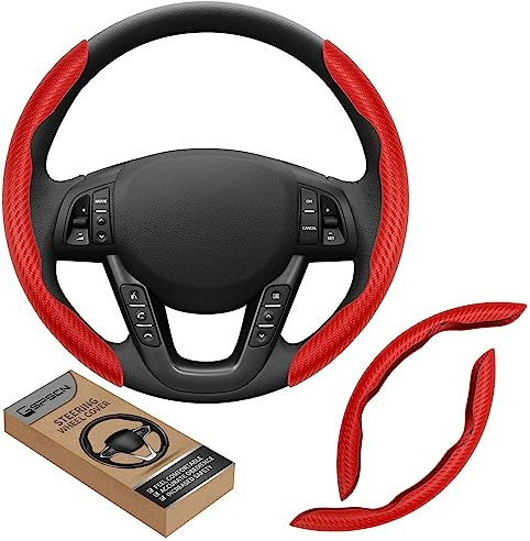 GSPSCN Funda Volante Coche，36-39 cm Universal Fibra Carbono para Cubierta Volante Coche, Antideslizante, Protector de Volante Antideslizante, Accesorios Interiores del Coche (Rojo)