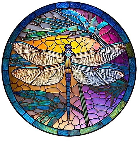 Dragonfly Suncatcher, Wall Art Dragonfly Wall Decorations with Openwork Pattern for Garden Wall Decorations Outdoor Hanging Home Decoration Wall Art, Stained Acrylic Window Panel(C)
