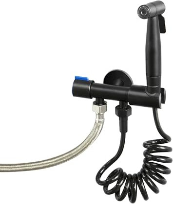 SKOWLL Hand Shower for Bidet Spray Hand Bidet Spray Bathroom Pet Washing with Flexible Shower Hose Holder Adapter Valve Shower Spray Gun, Matte Black