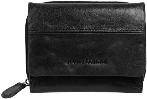 bruno banani kleine Geldbörse im Querformat Echt Leder Damen | Vintage Geldbörse, Portemonnaie 2-Fach klappbar, Brieftasche 4 Kartenfächer, Münzfach mit Reißverschluss | 021999
