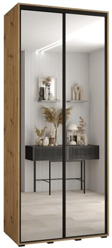 ABIKSMEBLE Armoire Davos 2 à Porte Coulissante Miroir - Dressing Chambre Adulte - Penderie Vetement avec 3 Portes - Garde Robe - Placard - Closet
