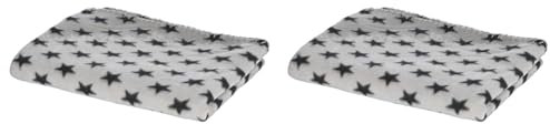 Kerbl Hundedecke Stella mit Sternenmuster, Kuscheldecke für Körbchen/Sofa/Bett, Fleecedecke, 140 x 100 cm, Grau (Packung mit 2)