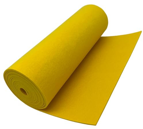 EDGEAM Filzstoff Filzrolle 30cm x 250cm Bastelfilz Polyester Filz 3mm Dick für Filzunterlage Deko Filzmatte DIY Aufbewahrungstasche Patchwork Nähen Filz zum Basteln (Gelb, 30cm x 250cm)