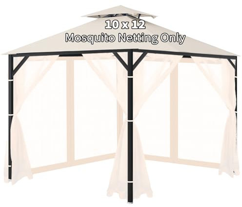 OIPUNSHLE Moustiquaire universelle de rechange pour tonnelle, 3 x 3,6 m, moustiquaire d'extérieur à 4 panneaux pour terrasse extérieure avec fermeture éclair (moustiquaire uniquement) (beige)