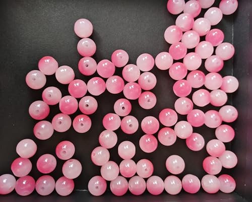 BOBOZHONG Perles de Verre Rose,100PCS Perles Rondes en Onyx d'espacement Lisses avec Trous pour DIY Artisanat Colliers Bracelets Boucles d'oreilles Fabrication de Bijoux(8mm)