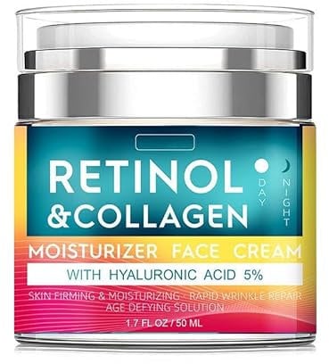 Crème visage au rétinol à l'acide hyaluronique, crème hydratante anti-âge pour le jour et la nuit pour femmes et hommes, crème visage au collagène réduit les rides et la sécheresse 1,7 FL Oz