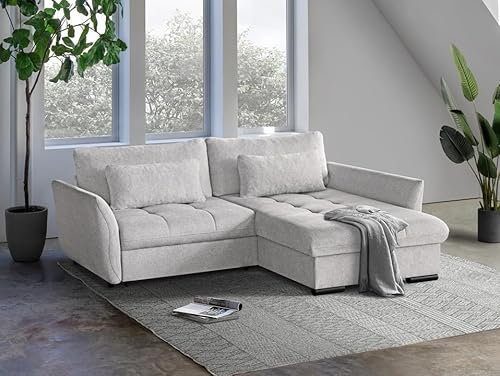 Ecksofa CAFU L, Eckcouch Farbwahl Wohnzimmer Schlaffunktion Modern - RECHTE Seite (Creme - Louis 661)