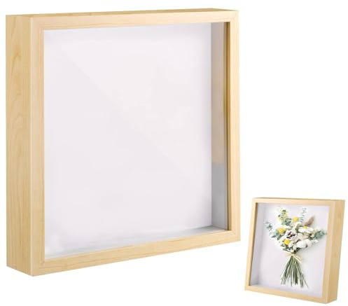 YZDZSW 3D-Schaukasten, 25 x 25 cm, tiefer Rahmen, Schaukasten aus Holz, tiefe Box, quadratischer Fotorahmen, Schreibtisch- oder Wandbehang, für Medaillen, Blumen und Bastelarbeiten, Holzfarbe