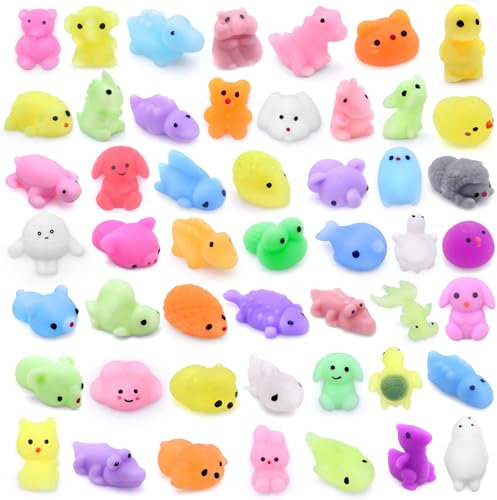 HOVIBU 50 Stück Mochi Squishy Set, Mitgebsel Kindergeburtstag Gastgeschenke, Stressabbau Spielzeug für Kinder Erwachsene, Pinata Füllung mit Aufbewahrungsbox, Ostern Party Favor, Weihnachten Geschenke