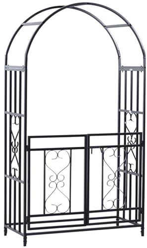 Rosenbogen Torbogen Mit Tor,Gartenbogen Aus Metall,Rosengestell Rankhilfe Rankgitter 210cm H X 114cm B,Rankbogen Für Garten, Rasen,Terrasse,Schwarz