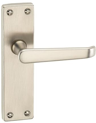 URBNLIVING Victoria Metal Lever Latch Door Handles Set with Round Rose for Internal & External Use Easy Installation, Stylish Finish, Ideal Home & Office Doors (Satin Nickel Plain 150mm)