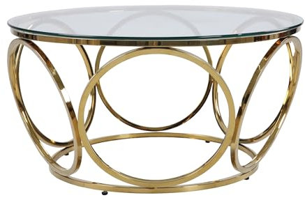 Dynamic24 Couchtisch Ø 80 cm Gold Glastisch Beistelltisch Sofatisch Wohnzimmertisch
