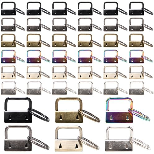 Sxutop 42 Stück SchlüSselband Rohlinge 25mm Klemmverschluss Anhänger in 6 Farben Klemmschließeanhänger aus Metall Schlüsselanhänger Hardware mit Schlüsselbund für Herstellung von Schlüsselbändern