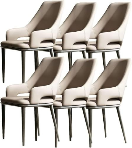 Esszimmerstühle 6er-Set, wasserfester Ledersessel, Küchensessel, Wohnzimmer-Lounge-Thekenstühle, stabile Metallbeine