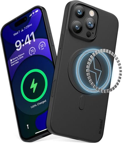 memumi Magnetische Hülle für iPhone 16 Pro, 0.3 mm Slim Fit, kompatibel mit Mag-Safe,Mattes Finish [rutschfest, Kratzfest] Schutzhülle Extra Dünn Hardcase für iPhone 16 Pro -Schwarz