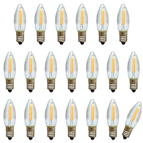 Erzgebirgslicht - AUSWAHL - 20 Stück LED Filament Topkerze 14 V 0,2 W für AUSSEN, für 16-17 Brennstellen E10 Riffelkerze Ersatzbirne Glühbirne Glühlämpchen für Lichterketten Pyramide Schwibbogen
