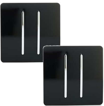 Trendi 2 Gang 2 Way Artistic Modern 10 Amp Rocker Light Switch Black (Pack fo 2)