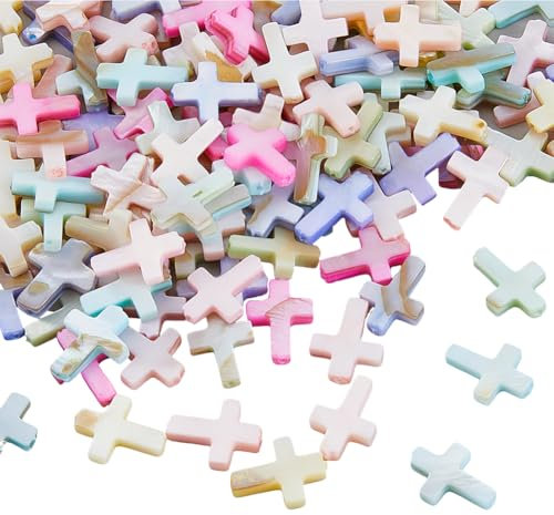 Hobbspring 30 Stück Natürliche Süßwasser Muschelperlen Kruzifix Kreuz Muschel Abstandsperlen Macaron Farbe Kreuz Muschel Lose Perlen Für Die Herstellung von Schmuck Halsketten Armbändern Und Ohrringen