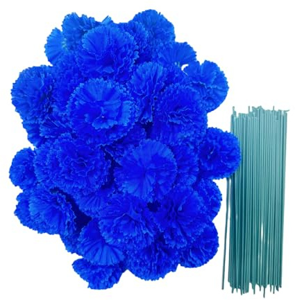 50 künstliche Seidenblumenköpfe mit Stielen, Vasenfüller, 5,1 cm Ringelblumenköpfe für Diwali, Heimdekoration, Tag der Toten, Kranz, Girlande, Kuchenornamente (Königsblau)