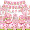 Obussgar Schwein Geburtstag Party Dekorationen - Rosa Schwein Party Zubehör einschließlich Banner, Teller, Cake Topper, Tasse, Serviette, Ballon, Tischdecke - serviert 20 (L)