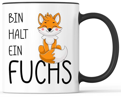 Tasse mit Spruch Bin halt ein Fuchs Becher Schlau Clever klug pfiffig - lustiges Geschenk - Kaffeebecher als Geschenkidee - Kaffeetasse 330ml - Weiss-Schwarz