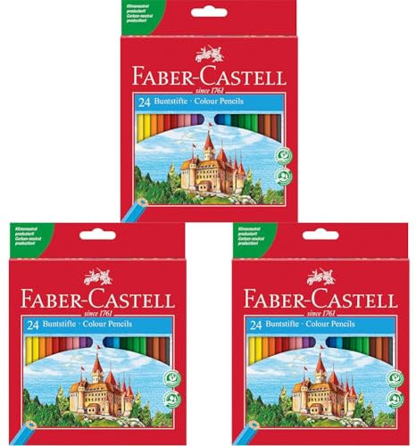 Faber-Castell 120124 - Buntstifte Set Castle, 24-teilig, hexagonal, bruchsicher, für Kinder und Erwachsene (Packung mit 3)