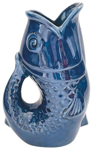 Vase ou Pichet Poisson en Faïence Bleu, Fabrication soigné Symbole du romantisme 25,3 cm de Hauteur