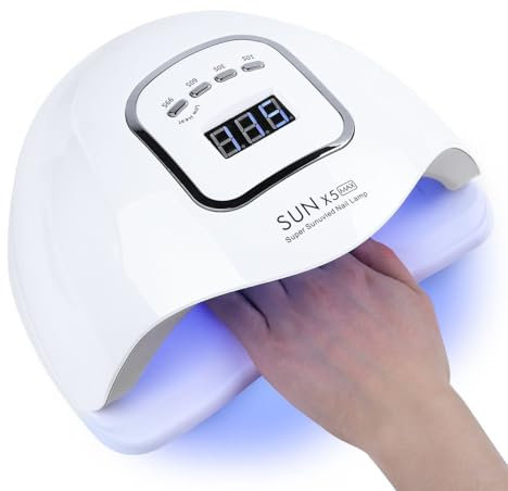 VABOO LED UV Nail Lamp for Gel Nails, 150W Professional Nail Dryer Polish Light Curing Lamp With 45 Beads, 4 Timer Setting 10/30/60/99S, Automatic Sensor LCD Display