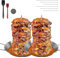 Kebab Plate and Skewer Stand, Stainless Steel Vertical Skewer Kebab Pan with Handle, Gyros Meat Kebabs Spike with 3 Replacement and Oil Bottle Brush Spikes Grill Plate for Whole Chicken Sausage(2pcs,9