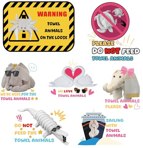 Towel Animals Cruise Door Magnets - 7 Pcs Large Funny Cruise Ship Door Decorations Cabin Waterproof Magnetic Stickers Cruise Essentials For Stateroom Decor Refrigerator Carnival Party Decor