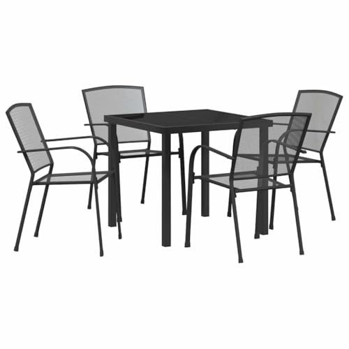 vidaXL Garten Essgruppe 5 pcs Anthrazit Stahl, Garten- und Terrassentisch, rechteckig, stapelbar, haltbares Essset, Moderne Möbel für den Außenbereich, Bequeme Stühle