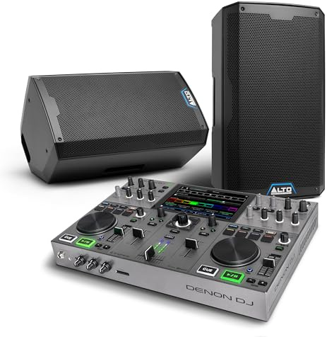 Denon DJ PRIME GO+ DJ Controller and ALTO TS412 Powered PA Speakers Pair for Live Music, DJ sets, Events, Music production
