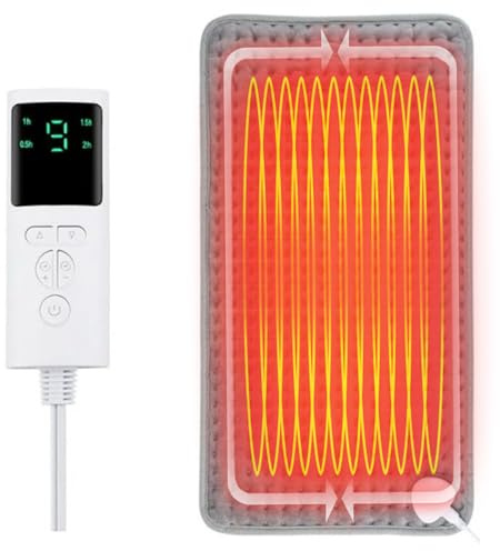 YJZQ Coussin Chauffant Tapis Chauffage Lombaire en Graphène Couverture Electrique de Dos Cou Épaules Sûr et Confort Arrêt 50°C USB Châle Lavable Chauffe Main pour Bureau Voyage Maison (Gris gaufre)