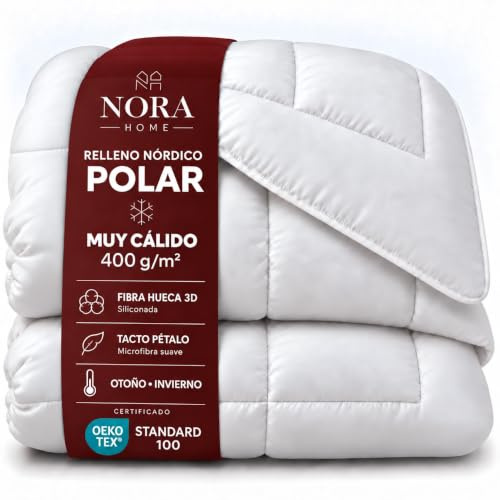 NORA HOME Bettdecke 155x220 Weiß 400 gr/m². Winterbettdecke Sehr warm Ideal für Herbst und Winter. 3D Hohlfaser Daunengefühl. Oeko-TEX 100 Zertifiziert - Polar