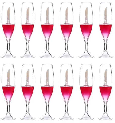 IWOWHERO 12 pièces Tubes à Gloss Lèvres Forme de Verre à Vin Transparent Rechargeables pour Cosmétiques de Voyage et Usage Quotidien