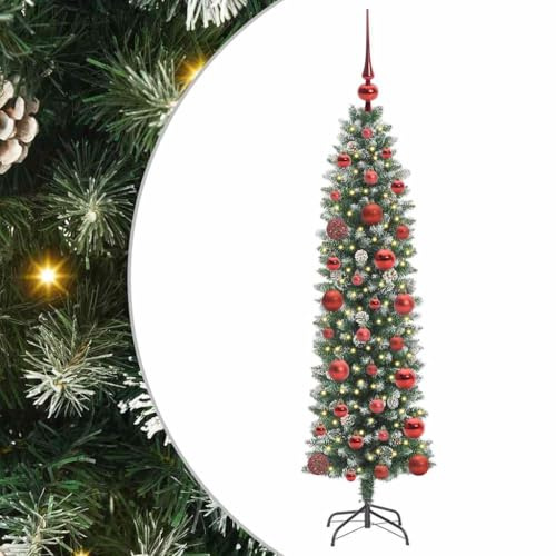 vidaXL Arbre de Noël Artificiel Slim avec 150 LED Vert et Blanc 120 cm, Arbre Slim Artificiel, Décor de Noël Moderne en Forme de Cône, Compact pour Intérieur et Extérieur