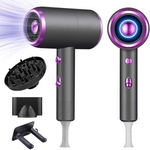 Secador de Pelo, 1800W,Profesional Iónico Rizado Secador con Botón Frío/Calor,3 Ajustes de Temperatura,Portátil Salón Hair Dryer con difusor y boquilla de peinado,Súper Silencioso (Gris)