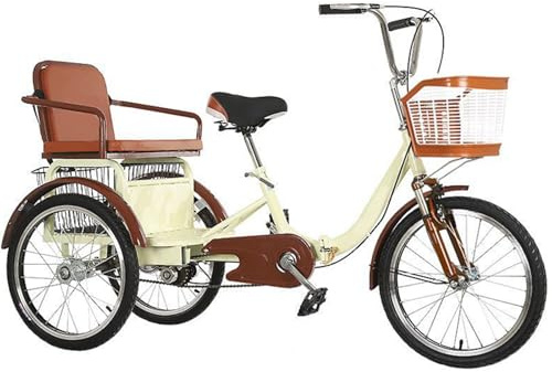 Justerbar lastcykel, Vuxen justerbar lasttrehjuling 20 tums dubbelkedjebroms Tandemkorg Flerfärgad(Beige)