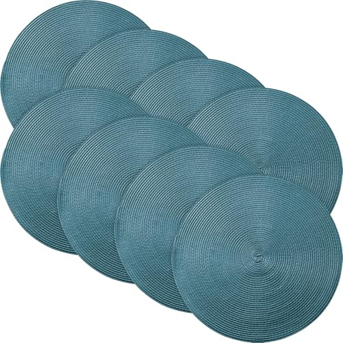 Erwin Müller Tischset, Platzset 8er-Pack Uni, Flechtoptik Petrol Größe rund: 35 cm Ø - die praktische Tischunterlage schützt vor Verschmutzungen, langlebig und leicht zu reinigen